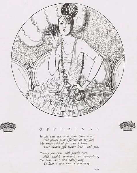 Art deco sketch entitled Offerings by G. Peres, 1921