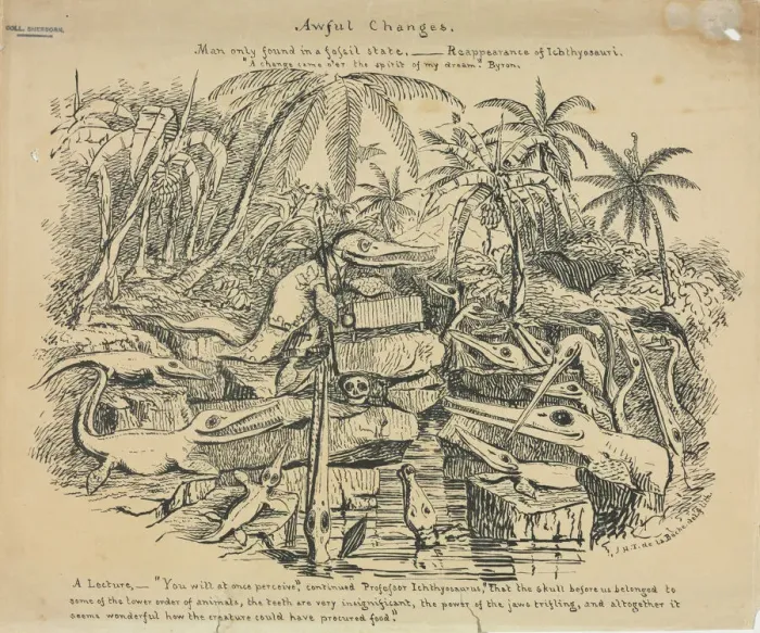 Framed Print : Satirical Print of Professor Ichthyosaurus (c.1830) Framed Print : Satirical Print of Professor Ichthyosaurus (c.1830)