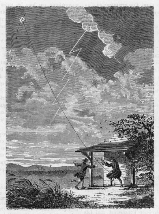 Framed Print : Benjamin Franklin Conducting Lightning Experiments Print Framed Print : Benjamin Franklin Conducting Lightning Experiments Print