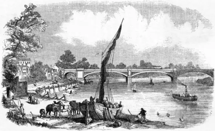 Framed Print : Barnes Bridge Print over the Thames at Barnes, London 1849 Framed Print : Barnes Bridge Print over the Thames at Barnes, London 1849