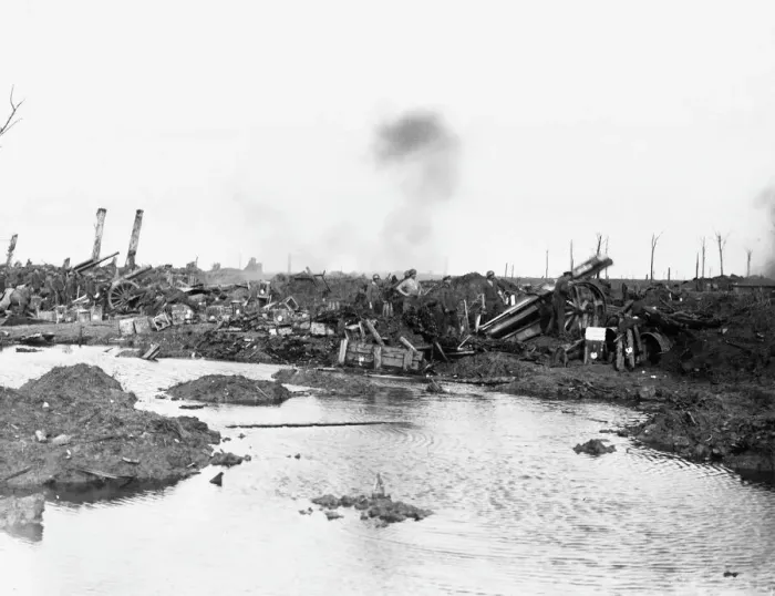Framed Print : Print of 60 pounder guns in action near Langemarck, Belgium Framed Print : Print of 60 pounder guns in action near Langemarck, Belgium