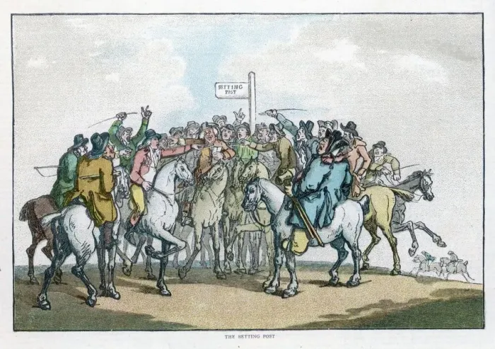 Framed Print : Print of a crowd at the betting post Framed Print : Print of a crowd at the betting post