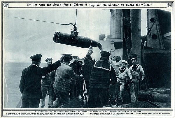 Big-gun ammunition on board the HMS Lion 1917