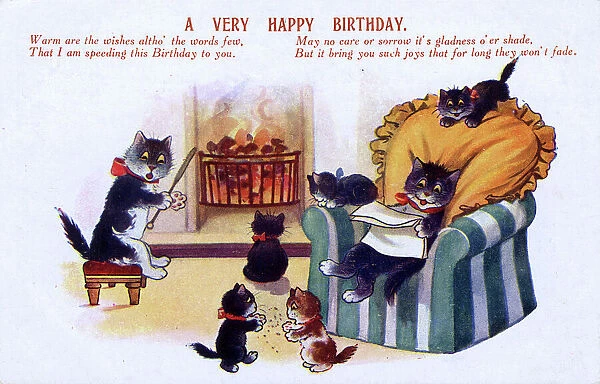 Birthday Greetings postcard - A family of Cats at home