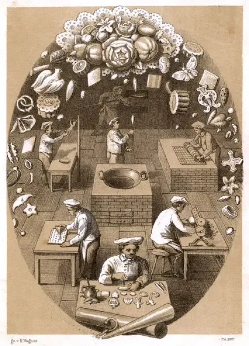 Framed Print : Print of Biscuit Making circa 1860 Framed Print : Print of Biscuit Making circa 1860