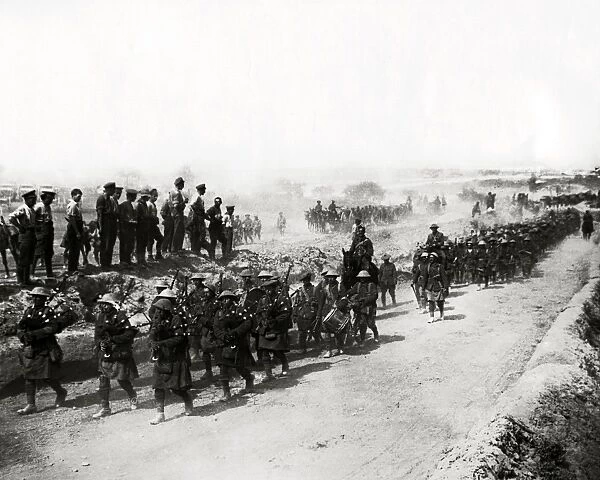 Black Watch returning from trenches, Western Front, WW1