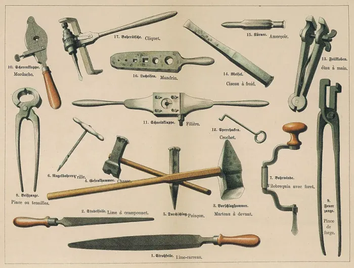 Framed Print : Blacksmith Tools Print 1875