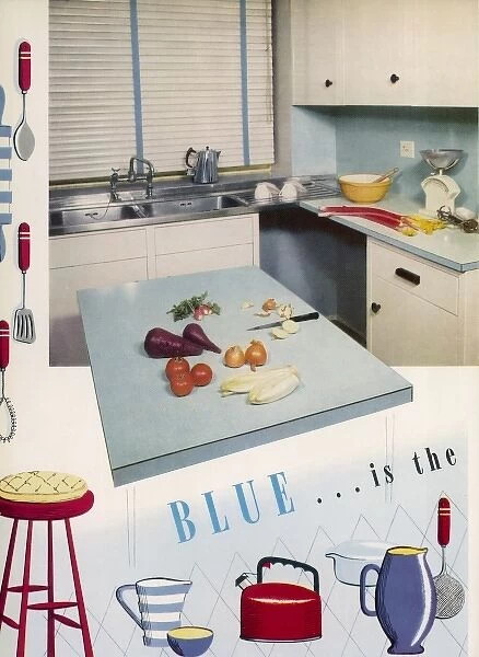 Blue 1950s kitchen