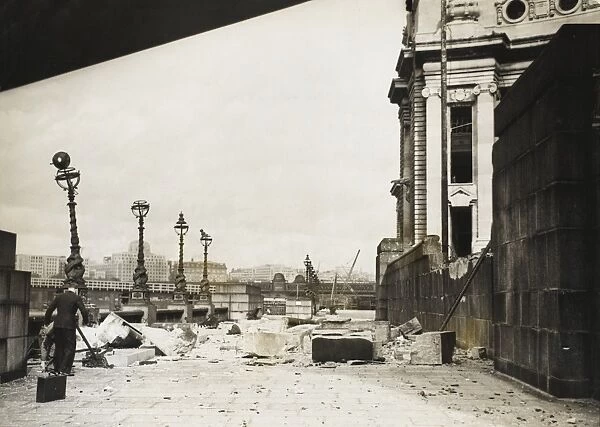 Bomb damage by County Hall during the Blitz