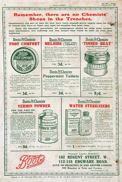 Boots advertisement WW1 - comforts for the trenches