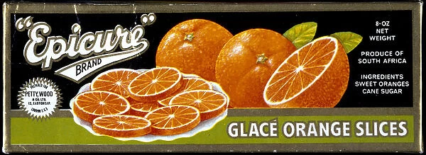 Box label, Epicure Glace Orange Slices