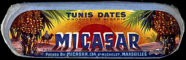 Box label, Tunis Dates, Micasar, Algeria