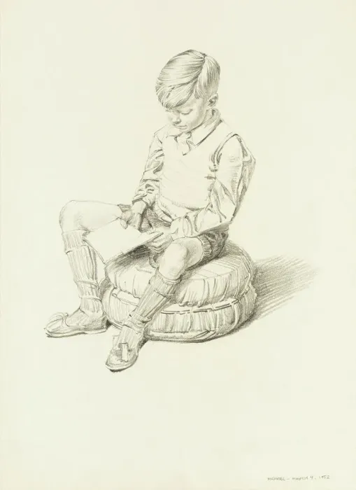 Framed Print : Pastel Print of Boy Reading Framed Print : Pastel Print of Boy Reading