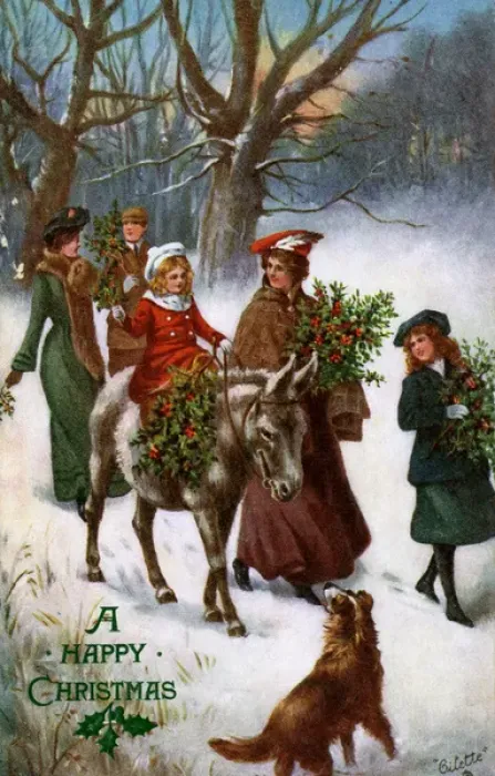 Framed Print : Bringing in the Holly Christmas Print circa 1908 Framed Print : Bringing in the Holly Christmas Print circa 1908