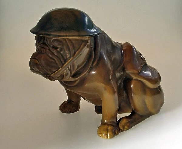 British bulldog in the uniform and tin hat of a WWI Tommy