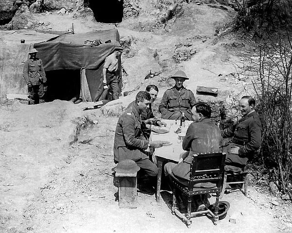British doctors sitting at a table, Western Front, WW1