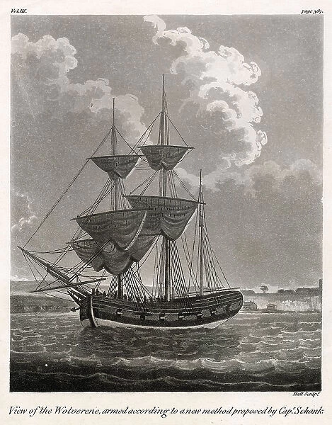 British naval warship, armed according to a new method proposed by Captain Schank Date: 1802