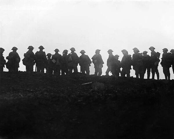 British soldiers in silhouette, Western Front, WW1