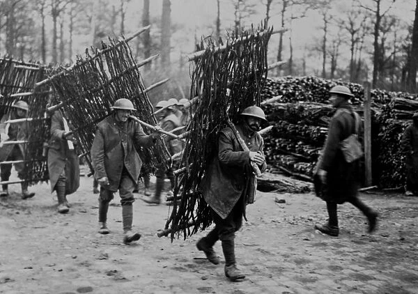 British soldiers with trench supports, Western Front, WW1
