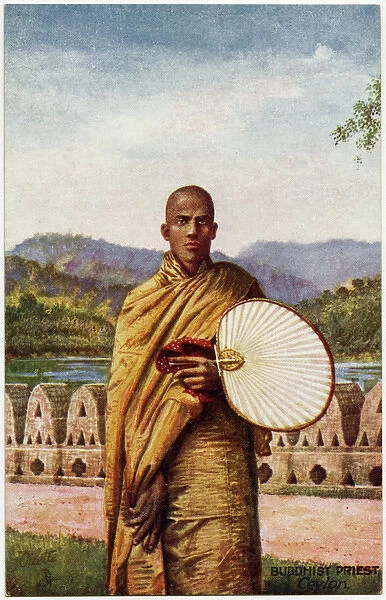 Buddhist Priest - Sri Lanka - holding a fan