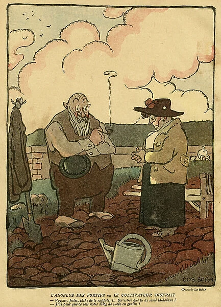 Cartoon, The distracted gardener, WW1