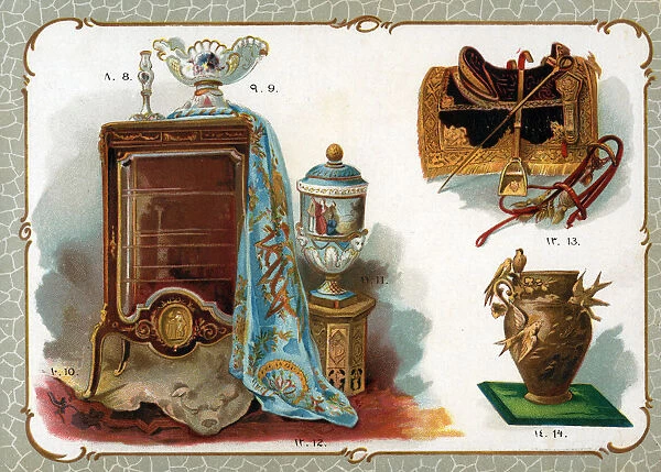 Catalogue illustration, cabinet, embroidered cover, etc