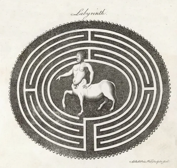 Framed Print : Centaur in Labyrinth Print, a centaur navigating a complex maze
