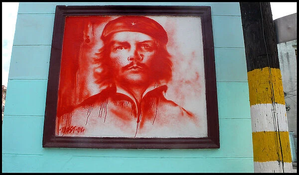 Che Guevara painting on wall in Havana, Cuba