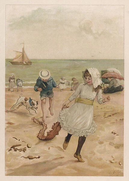 CHILDREN  /  DOG  /  BEACH 1890
