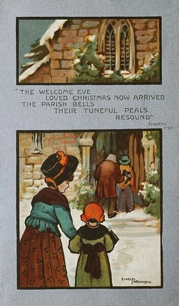 Christmas churchgoing card by Ethel Parkinson