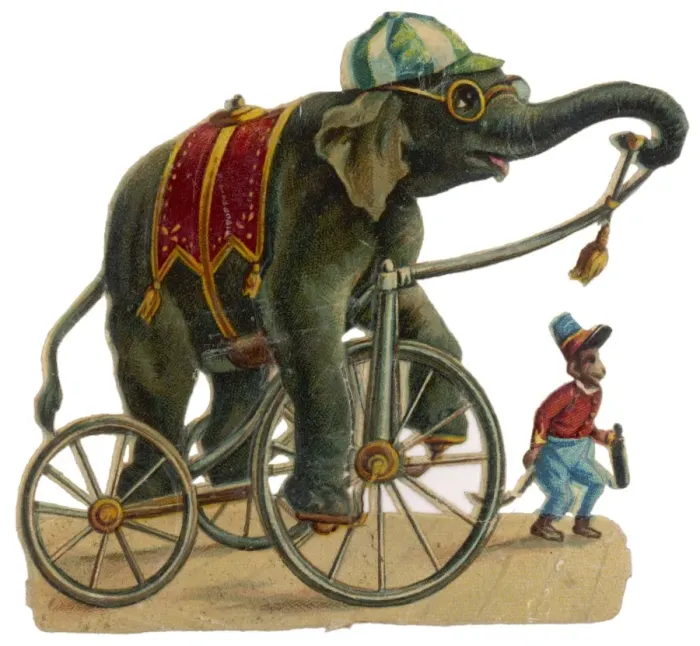 Framed Print : Circus Elephant & Monkey Print