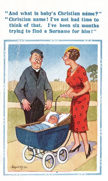Comic postcard, babys Christian name