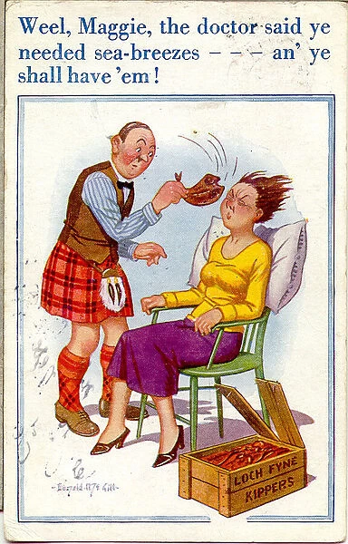 Comic postcard, Scotsman providing sea breezes
