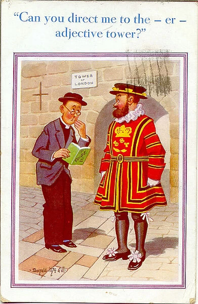 Comic postcard, Vicar at the Tower of London
