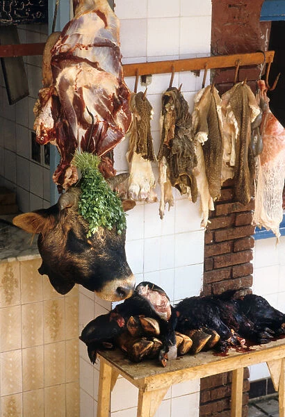 The contents of a halal butchers shop in Houmt Souk, Djerba