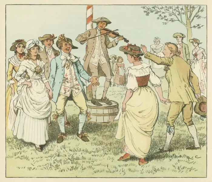 Framed Print : Country Dance Print: Village Green Scene with Fiddler Framed Print : Country Dance Print: Village Green Scene with Fiddler