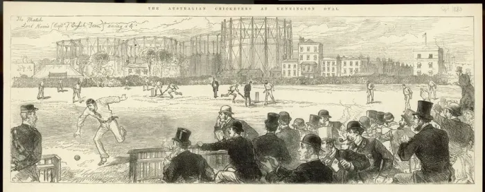 Framed Print : Print of Cricket at the Oval, Lord Harris saving a 4 for England Framed Print : Print of Cricket at the Oval, Lord Harris saving a 4 for England