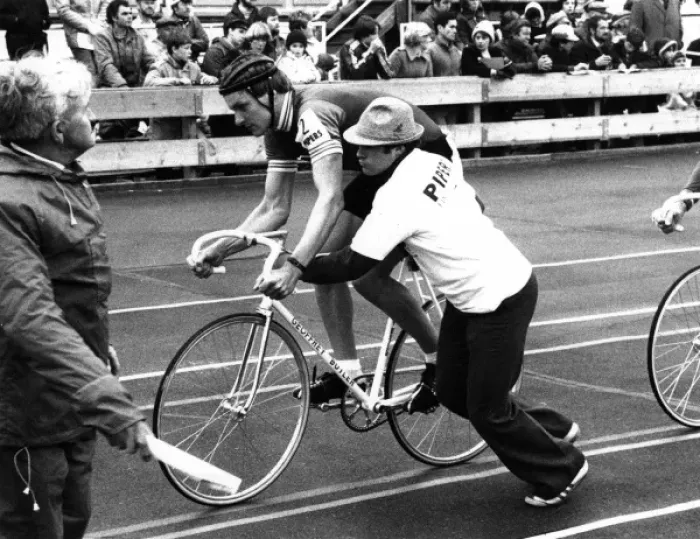 Framed Print : Cycle Race Push Start Print, Scotland 1980