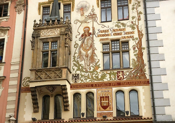 Czech Republic. Prague. The Storch House with figurative pai