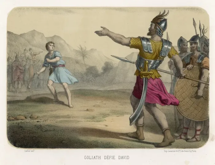 Framed Print : Print of David challenging Goliath Framed Print : Print of David challenging Goliath