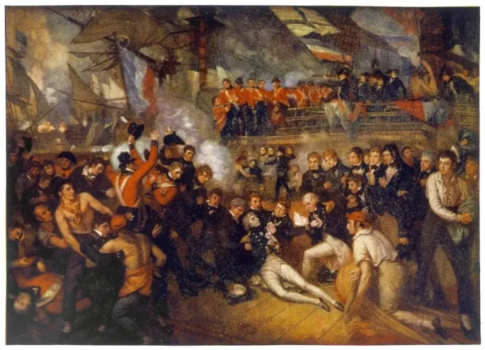 Framed Print : Print of Horatio Nelson's Fatal Wounding at Trafalgar Framed Print : Print of Horatio Nelson's Fatal Wounding at Trafalgar