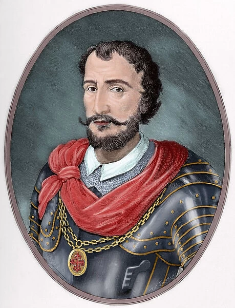 Diego Hurtado de Mendoza (1503-1575). Engraving. Colored