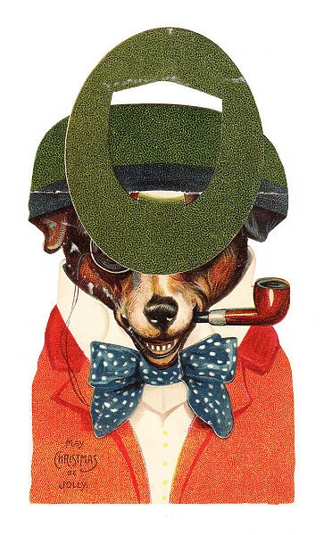 Dog with a pipe on a three-dimensional Christmas card