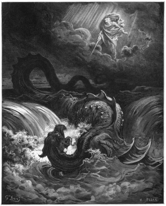 Framed Print : Print of Dore's Leviathan, Combat Scene Framed Print : Print of Dore's Leviathan, Combat Scene