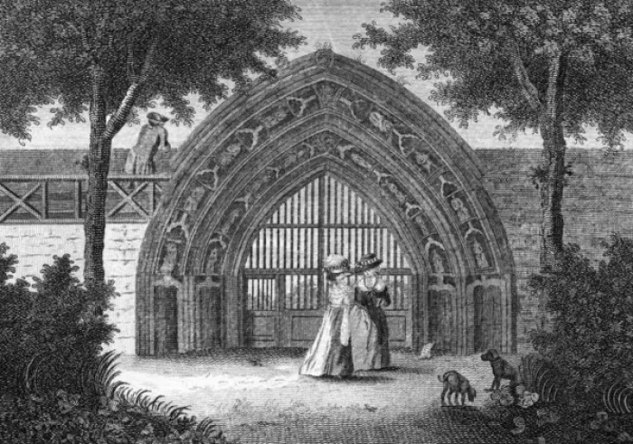 Framed Print : Evesham Abbey Print: Gateway Scene, circa 1770 Framed Print : Evesham Abbey Print: Gateway Scene, circa 1770