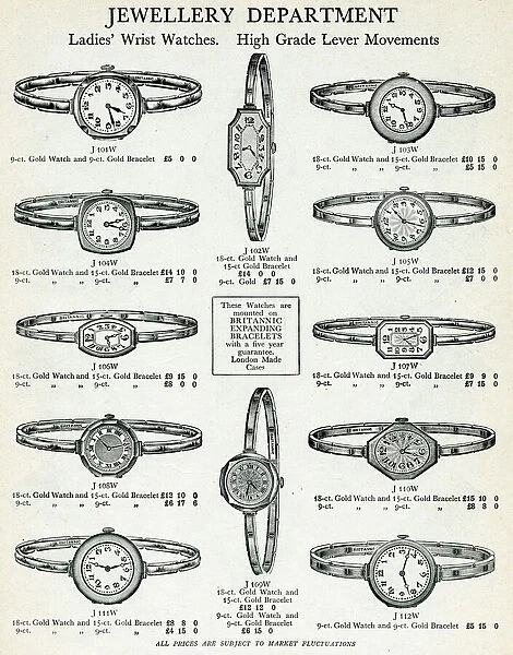 Expanding gold bracelet wristwatches 1929