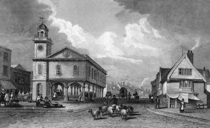 Framed Print : Faversham Street Scene Print, 1830 Framed Print : Faversham Street Scene Print, 1830