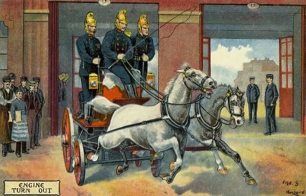 Firemen. From a postcard illustration: Engine Turn Out.. 1903