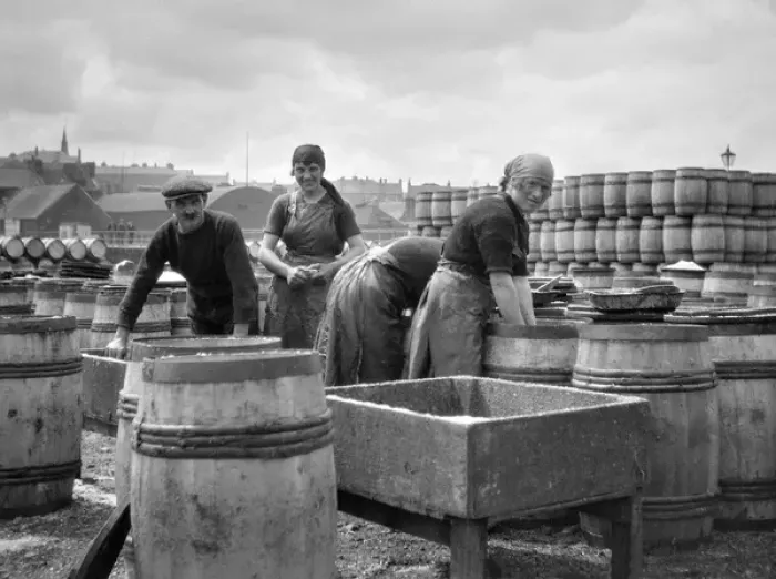 Framed Print : Four Fishery Workers Quayside Print, circa 1920s Framed Print : Four Fishery Workers Quayside Print, circa 1920s
