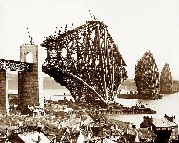 The Forth Railway Bridge during construction mid 1880s